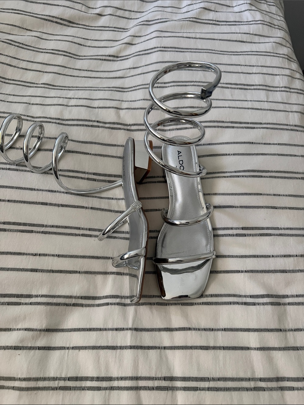 Metallic Spiral-Strap Silver Heeled Sandals - Picture 2 of 3